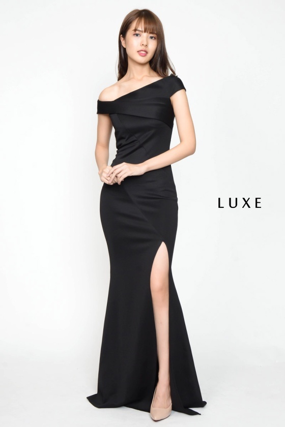 Marta Oblique Maxi Dress - Black