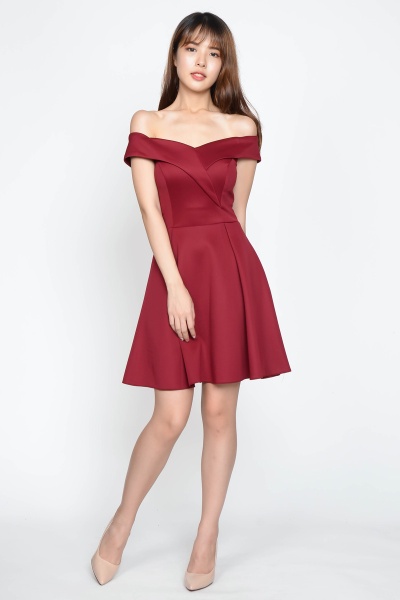 Lesa Off Shoulder Dress - Wine
