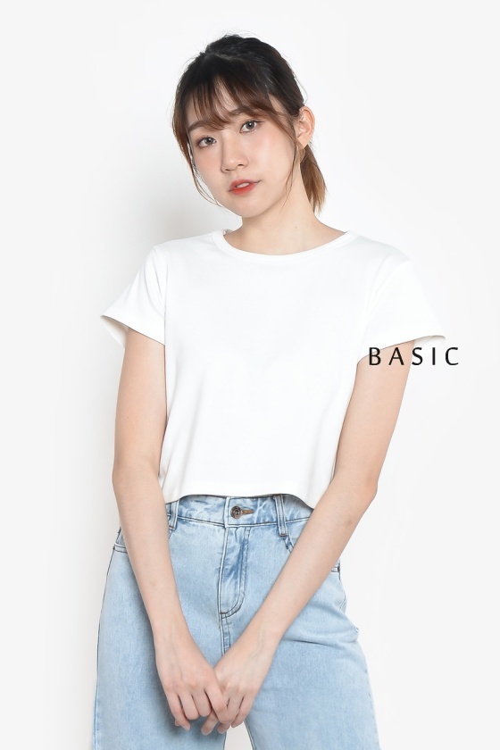 Edith Basic Crop Tee - White