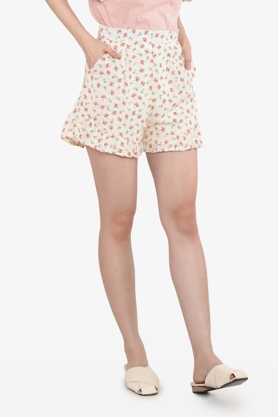 Serena Floral Shorts - White