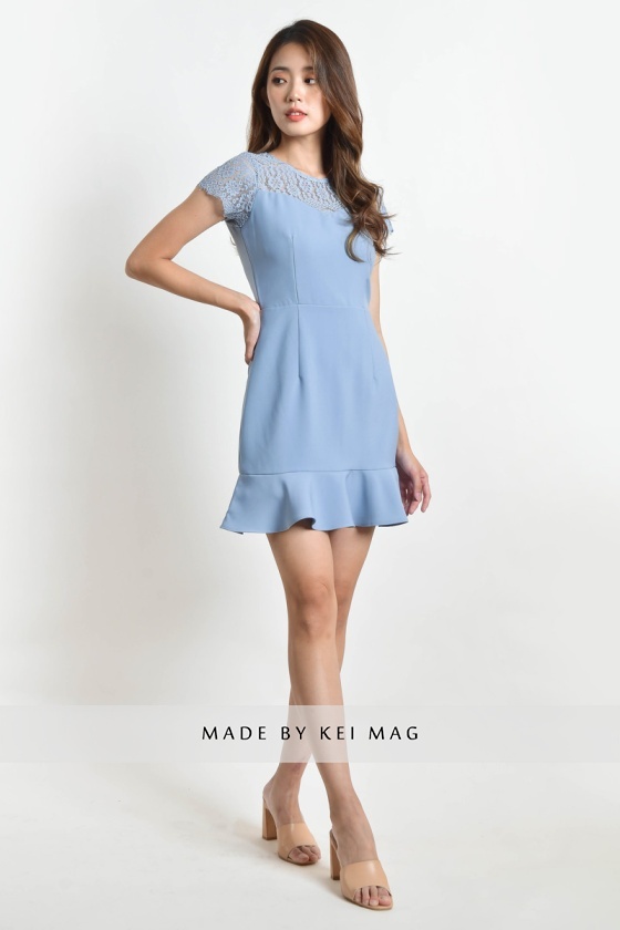 Niki Lace Mermaid Dress - Slate Blue