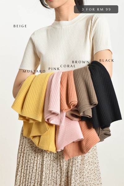 [BackOrder ETA 30 Apr] [3 for RM 99] Stephnie Knitted Round Neck Tee