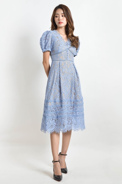 Addie Lace Midi Dress - Blue