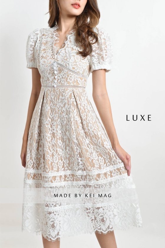 Addie Lace Midi Dress - White