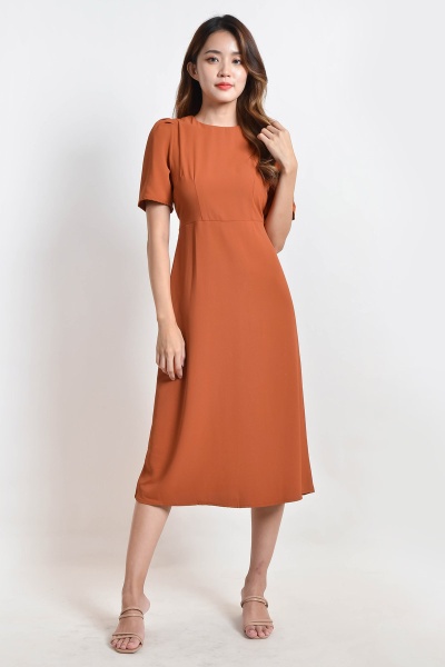 Angla Midi Straight Dress - Burnt Orange