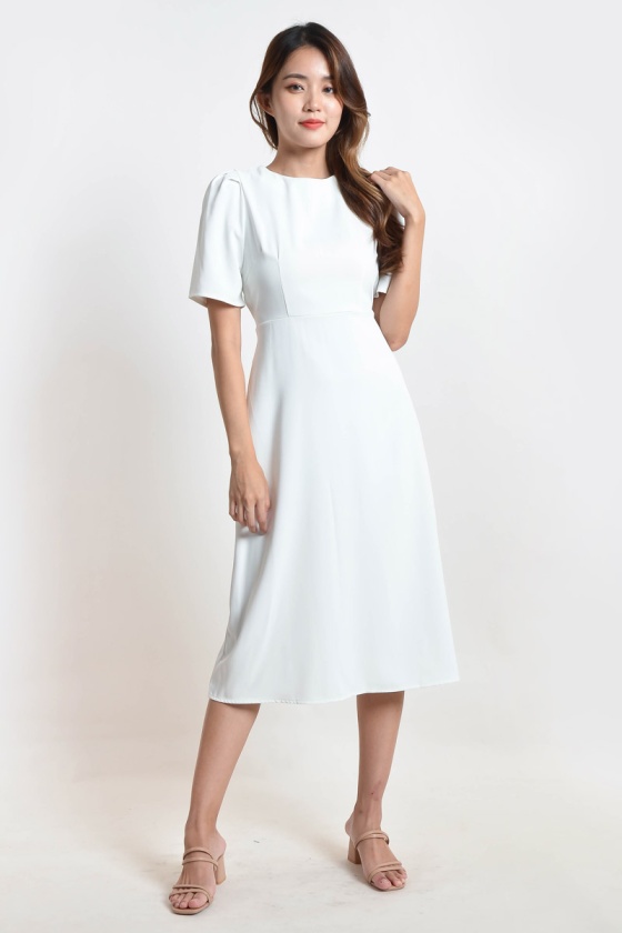 Angla Midi Straight Dress - White