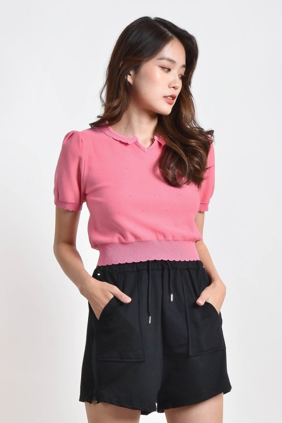 Vallie Knitted Crop Top - Pink