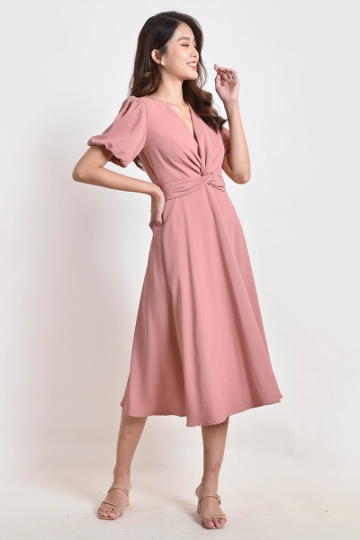 Hana Knotted Midi Dress - Pink
