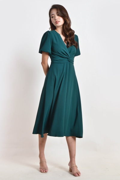 Hana Knotted Midi Dress - Green
