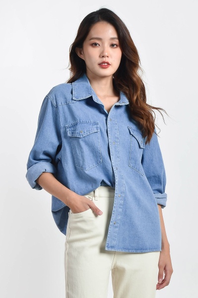 Noelani Oversize Denim Button Top