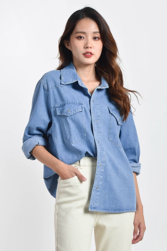 Noelani Oversize Denim Button Top