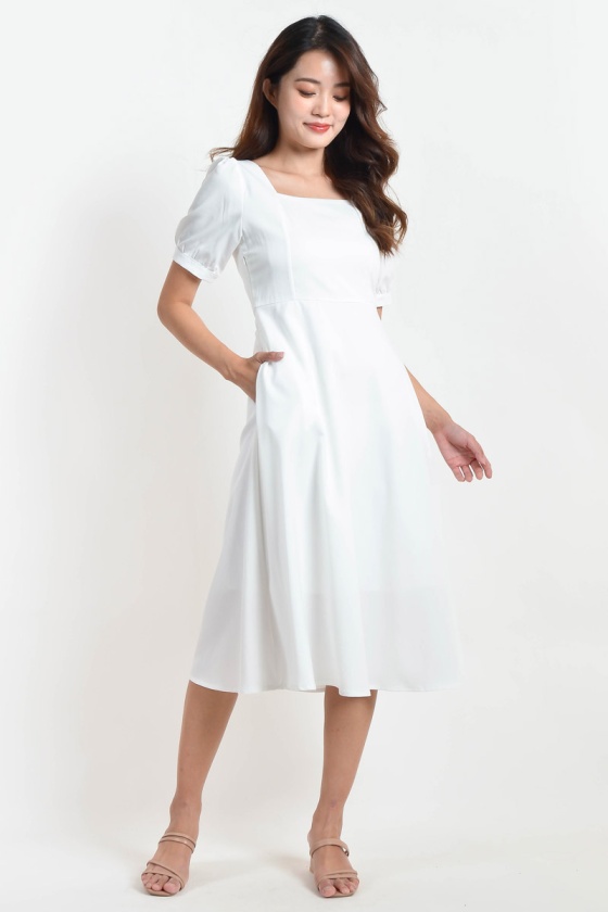 Charlotte Puff Sleeve Midi Dress - White