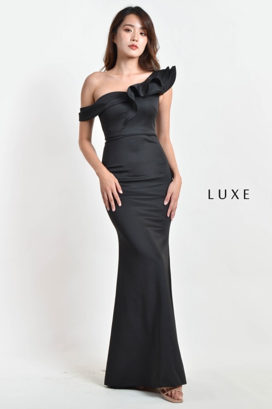 Aleena Ruffle Maxi Dress - Black
