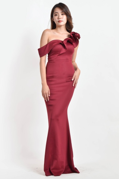 Aleena Ruffle Maxi Dress - Wine
