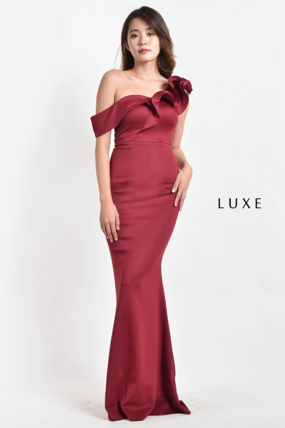 Aleena Ruffle Maxi Dress - Wine