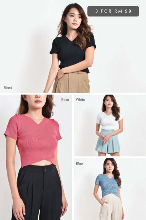 [3 for RM 99] Aria V Neck Knitted Top