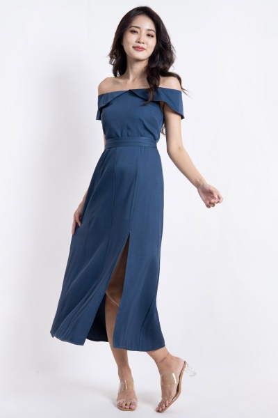 Temple Maxi Slit Dress - Blue