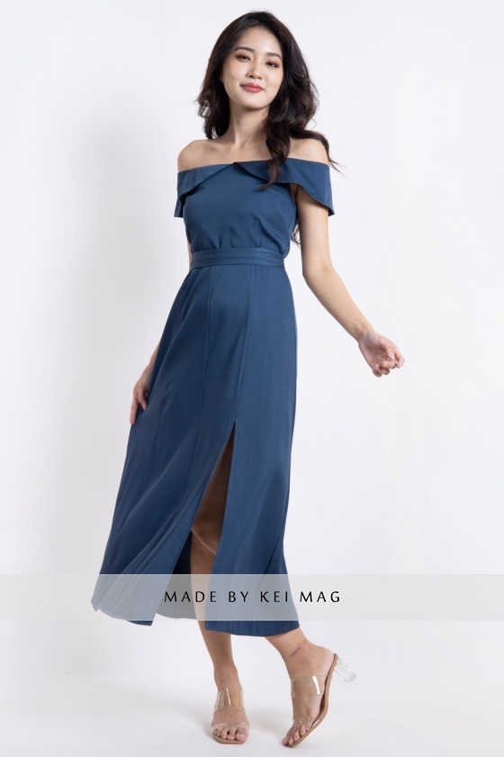 Temple Maxi Slit Dress - Blue