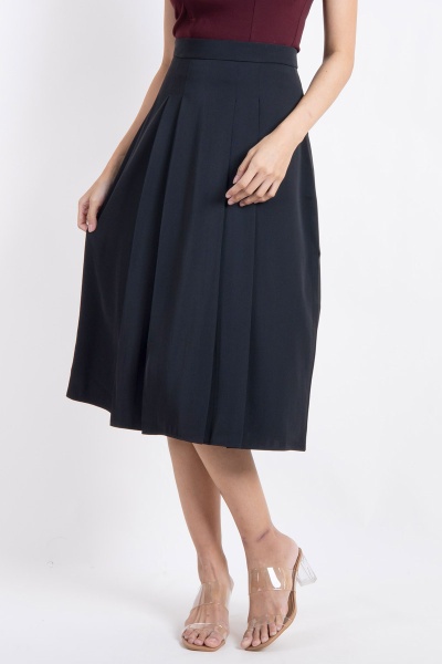 Yoselin Pleated Midi Skirt - Black