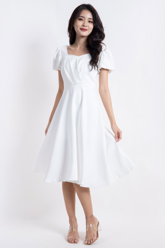 Cora Sweetheart Neck Dress - White