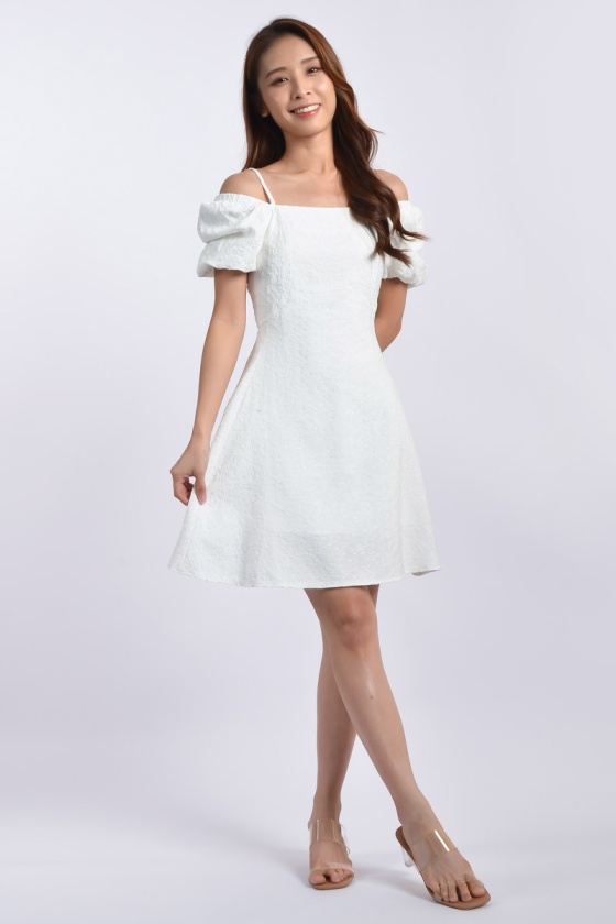 Jaylin Floral Embossed Dress - White