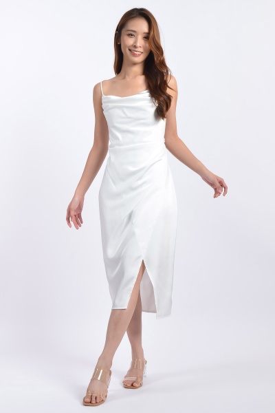 Isabelle Cowl Neck Dress - White