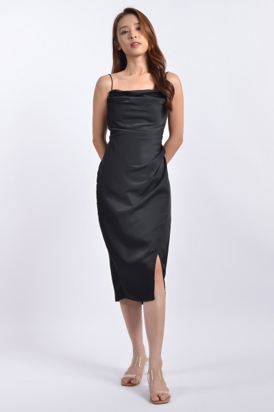 Isabelle Cowl Neck Dress - Black