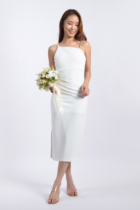 Natasha Toga Dress with Embellishment - White