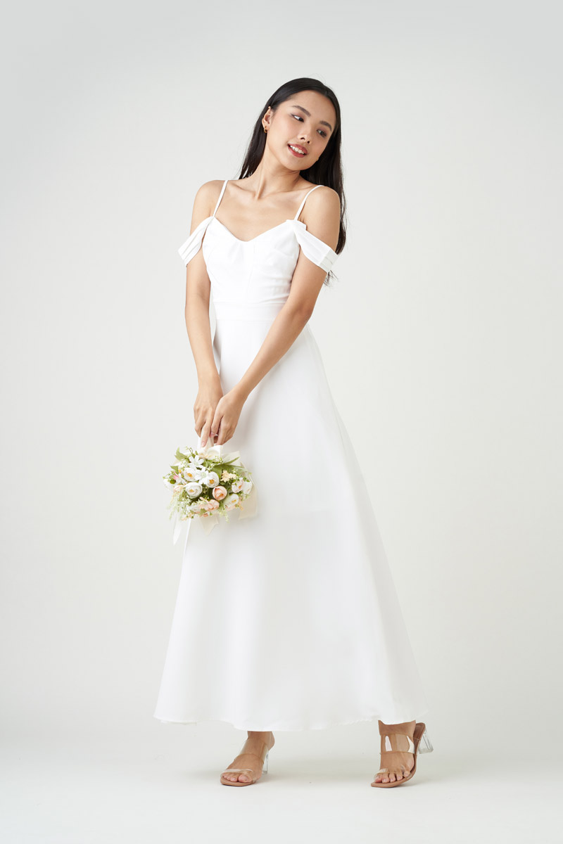 DRESS Helena Drape Maxi Dress White by KEI MAG