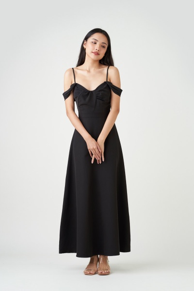 Helena Drape Maxi Dress - Black