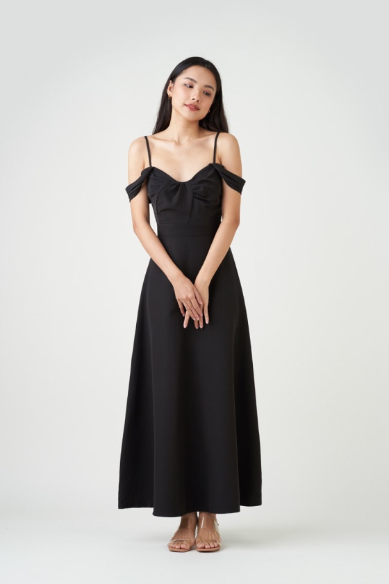 Helena Drape Maxi Dress - Black