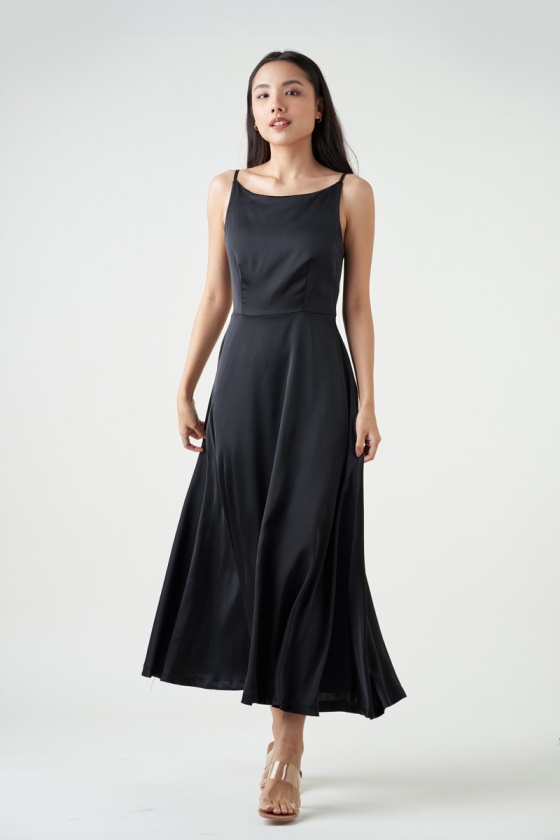 Charlize Satin Maxi Dress - Black