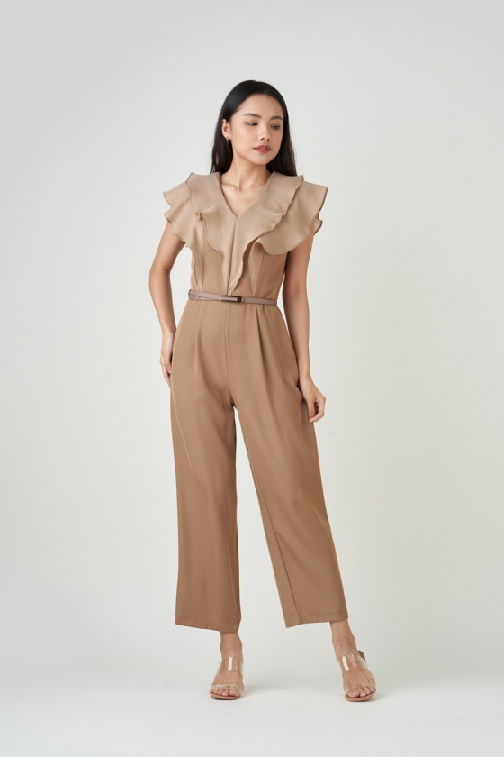 Sasha Belted Ruffle Playsuit - Khaki