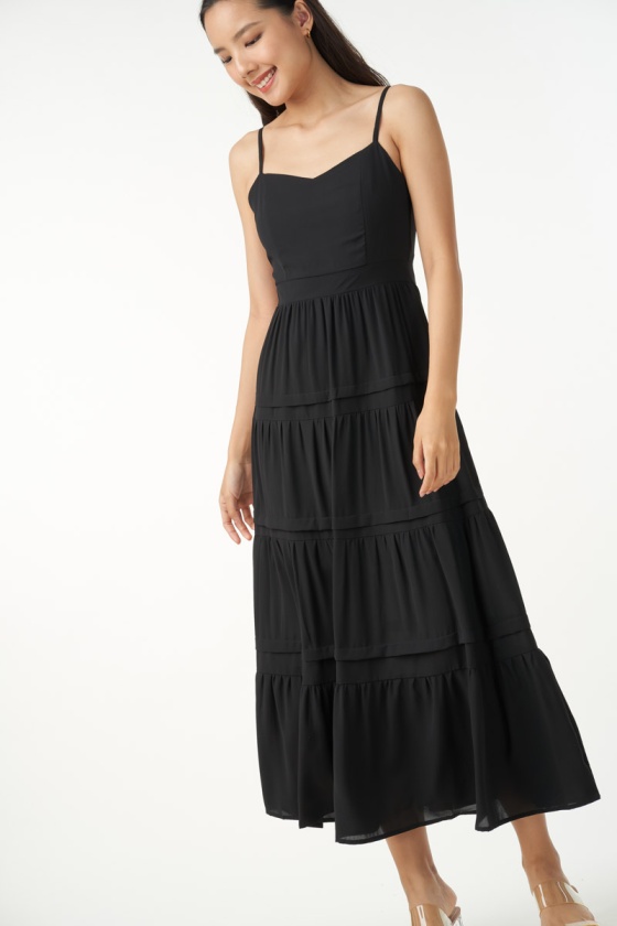 Celeste Layered Maxi Dress - Black