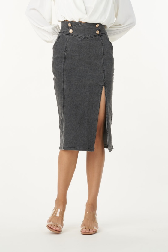 Hazel Denim Pencil Skirt - Grey