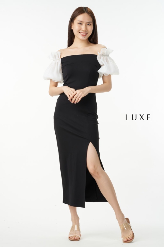 Harper Puff Sleeve Slit Dress