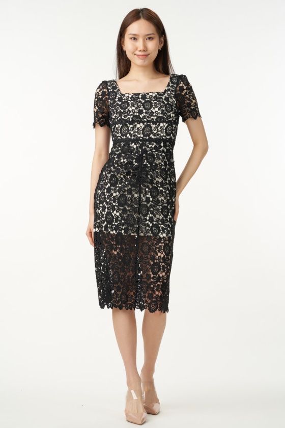 Carolyn Crochet Midi Dress - Black