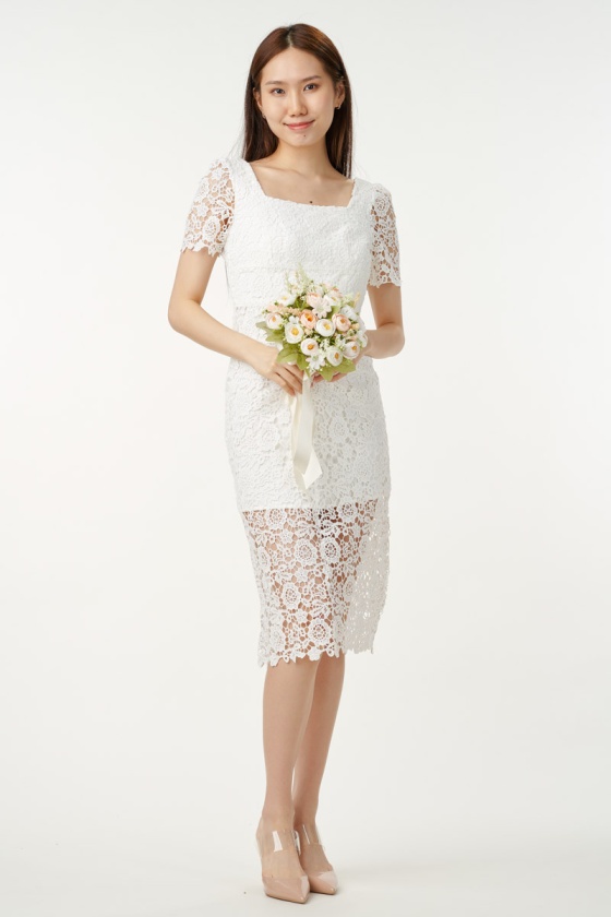 Carolyn Crochet Midi Dress - White