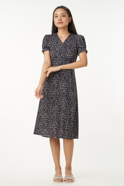 Stephany Floral Midi Dress - Black