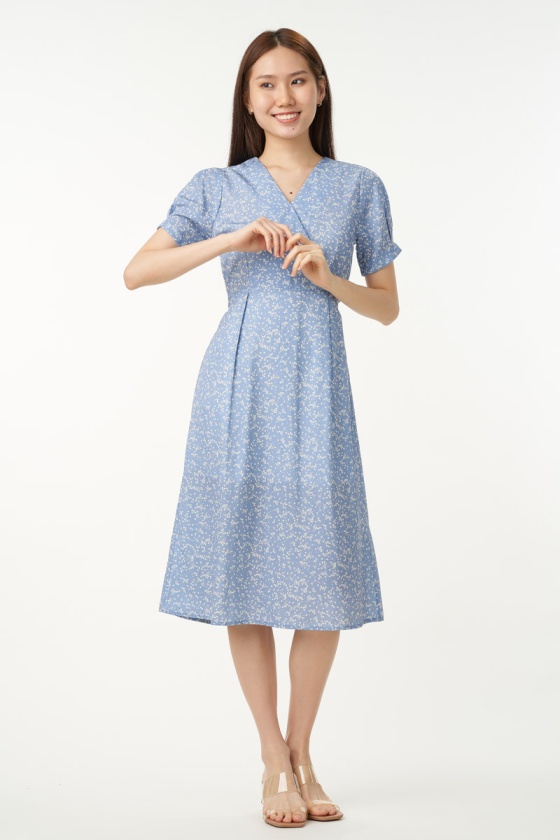 Stephany Floral Midi Dress - Blue