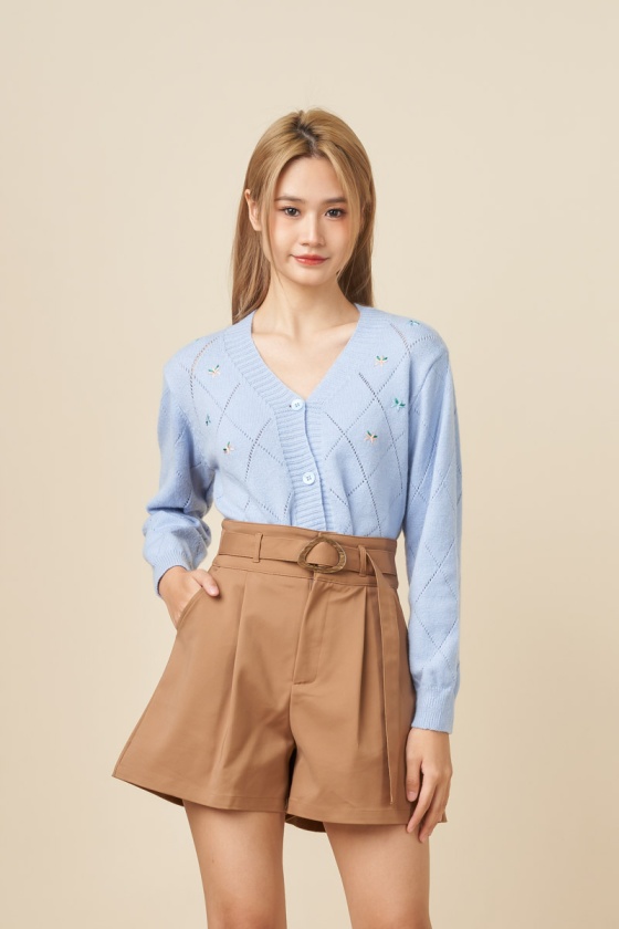 Ariana Floral Knitted Cardigan - Blue