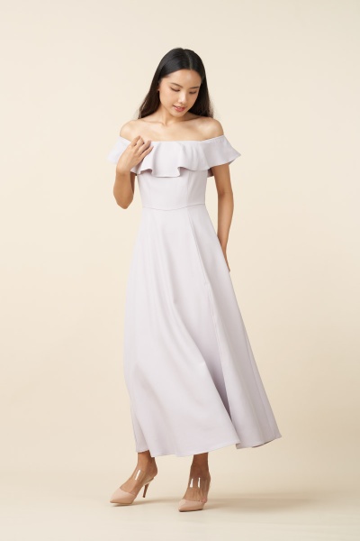 Macken Off Shoulder Slit Maxi Dress - Lilac