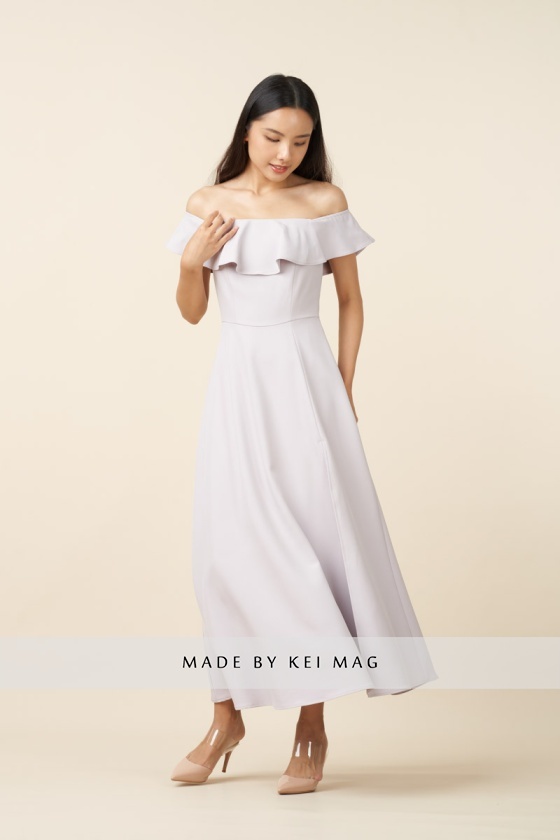Macken Off Shoulder Slit Maxi Dress - Lilac