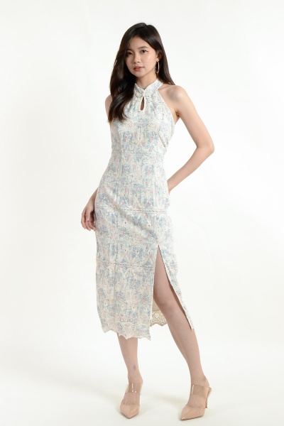 Alaia Halter Lace Cheongsam - Blue