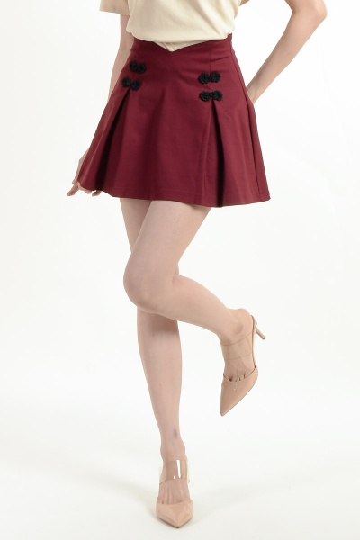 Alina Mandarin Button Skort - Wine
