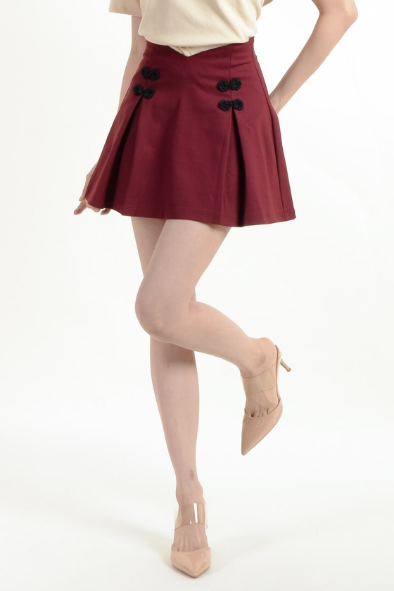 Alina Mandarin Button Skort - Wine