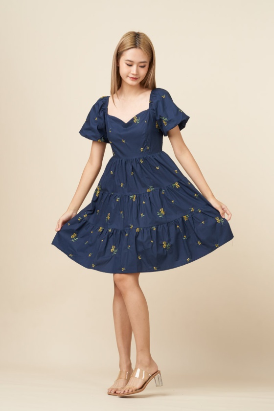 Isabelle Floral Layered Dress - Navy