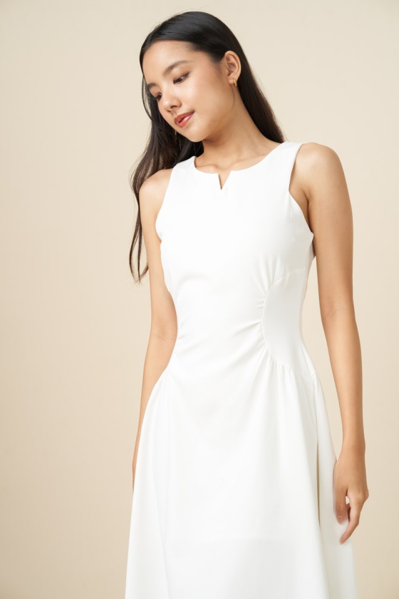 Caroline Cinched Waist Dress - White