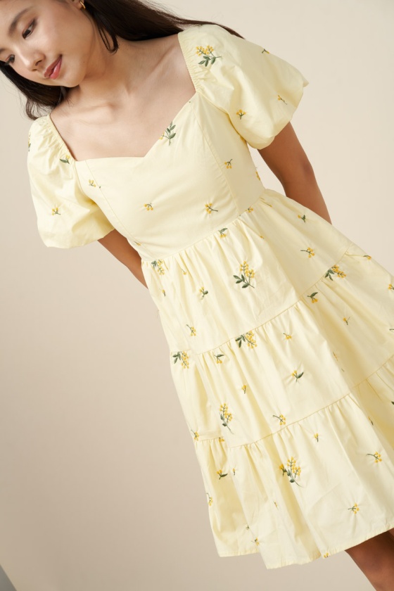 Isabelle Floral Layered Dress - Yellow