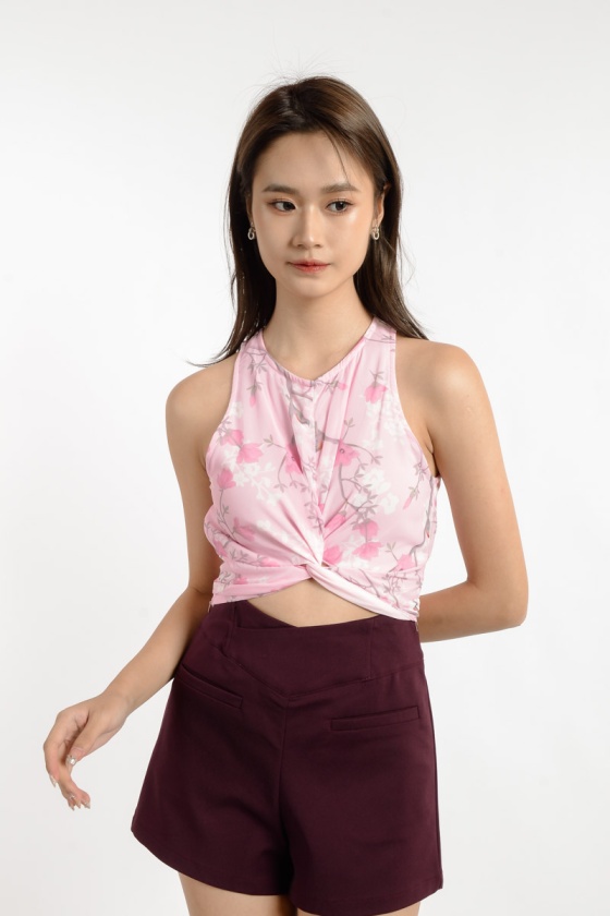 Oaklynn Floral Twisted Top - Pink